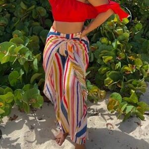 Colorful Vertical Stripe Tie-Front Beach Sarong